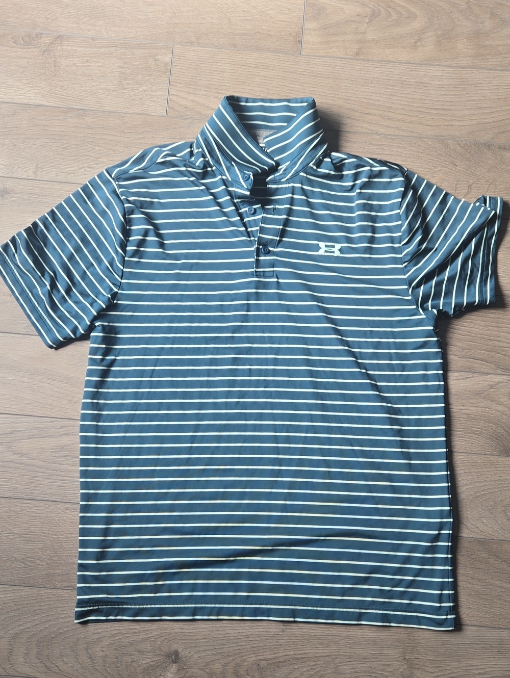 Large Under Armour Men's Blue Striped Polo Shirt - Performance Short Sleeve